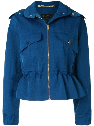 Shop Escada Drawstring-waist Hooded Jacket In Blue