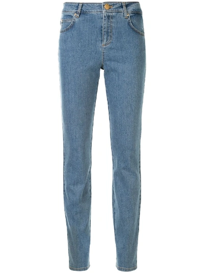Shop Escada Flower-patch Slim-fit Jeans In Blue