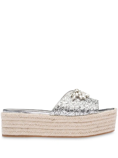 Shop Miu Miu Crystal-embellished Platform Sandals In Silver