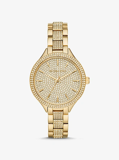 Shop Michael Kors Pavé Gold-tone Watch