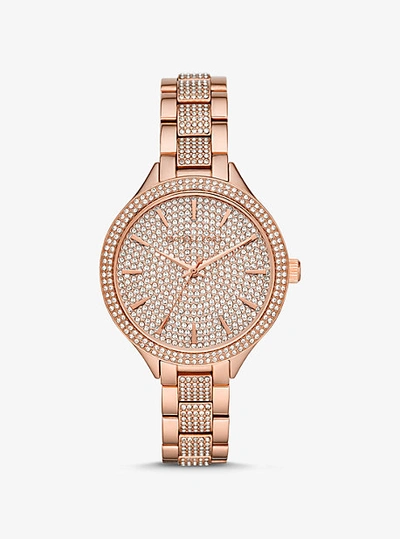 Shop Michael Kors Pavé Rose Gold-tone Watch