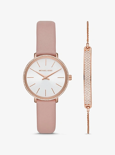 Shop Michael Kors Mini Pyper Rose Gold-tone Watch And Slider Bracelet Set