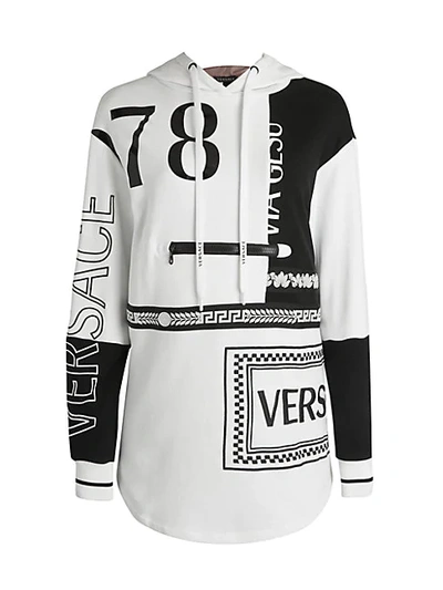 Shop Versace Two-tone Tunic Hoodie In Black White