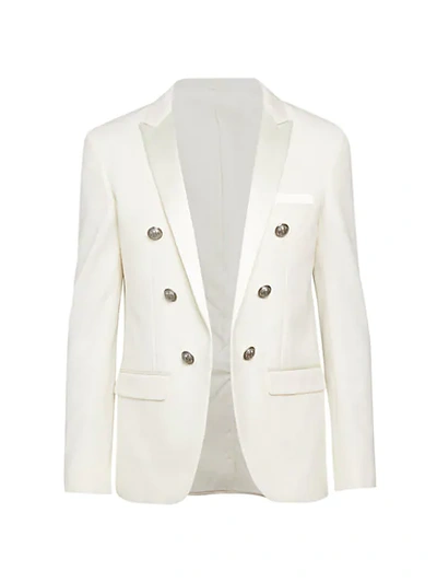 Shop Balmain Double-breasted Blazer Jacket In White