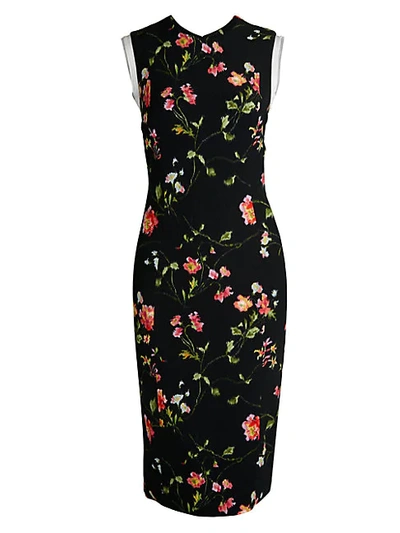 Shop Jason Wu Collection Vine Floral Sheath Dress In Black Multi