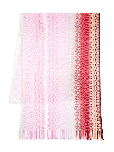 Shop Missoni Pareo Chevron-knit Scarf In Pink Metallic