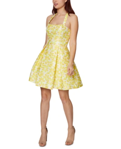 Shop Betsey Johnson Floral Jacquard Fit & Flare Dress In Yellow/ivory