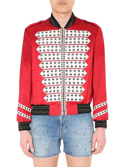 Shop Saint Laurent Embroidered Bomber In Rosso