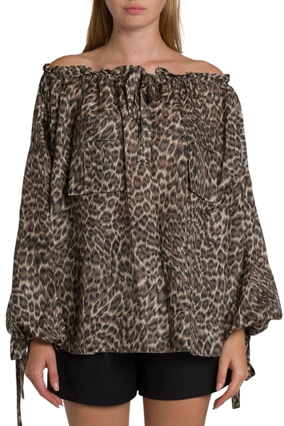 Shop Zimmermann Suraya Silk Shirt With Leopard Motif In Marrone
