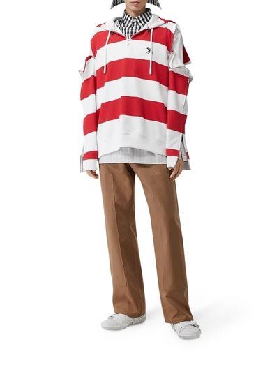Shop Burberry Red And White Striped Multi Zip Hoddie Bambi Badge In Red Pattern