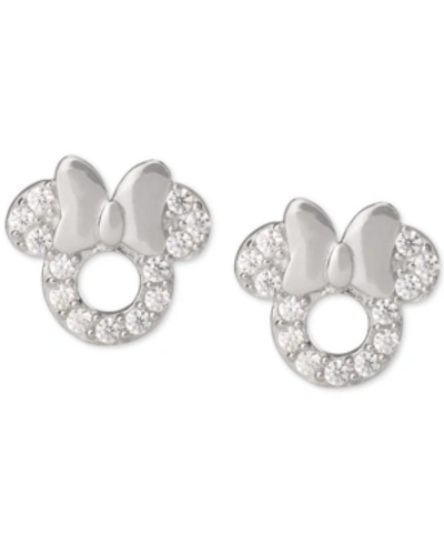 Shop Disney Children's Cubic Zirconia Minnie Mouse Stud Earrings In Sterling Silver