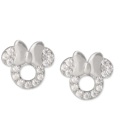 Disney Children's Cubic Zirconia Minnie Mouse Stud Earrings In Sterling Silver In Silver