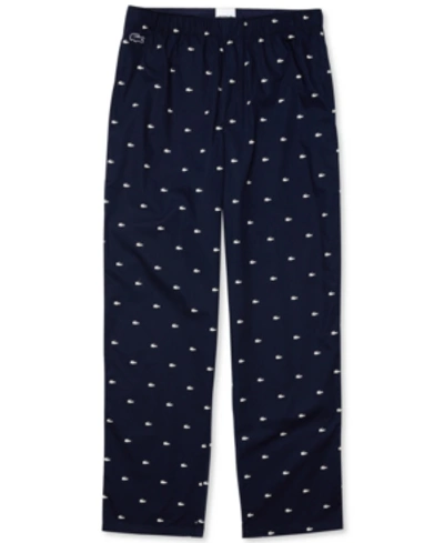 Shop Lacoste Men's Crocodile Print Cotton Pajama Pants In Navy Blue
