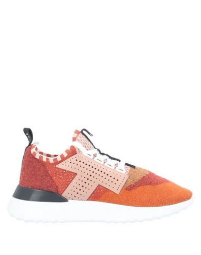 Shop Tod's Woman Sneakers Orange Size 6 Soft Leather, Textile Fibers