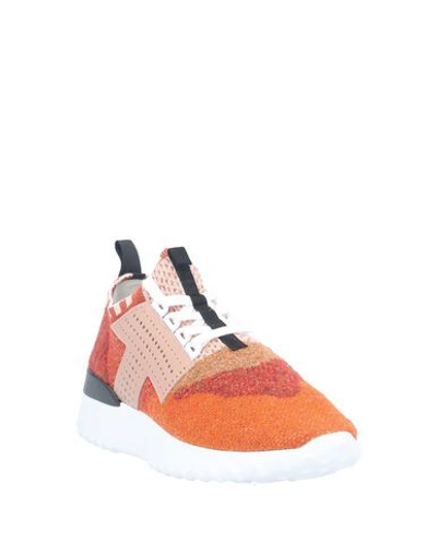 Shop Tod's Woman Sneakers Orange Size 6 Soft Leather, Textile Fibers