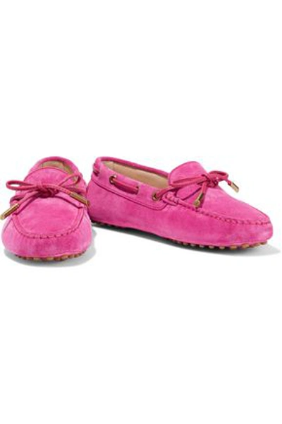 Shop Tod's Bow-detailed Suede Loafers In Bright Pink