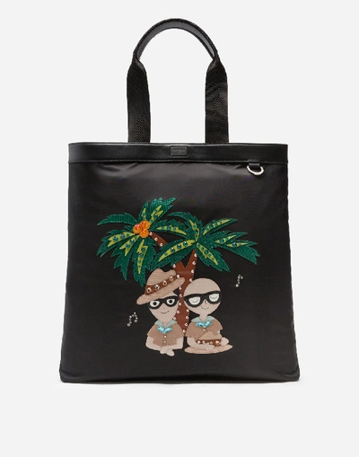 Shop Dolce & Gabbana Nylon Shopping Bag With Tropical Stylist Patches