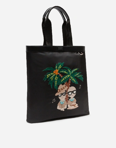 Shop Dolce & Gabbana Nylon Shopping Bag With Tropical Stylist Patches