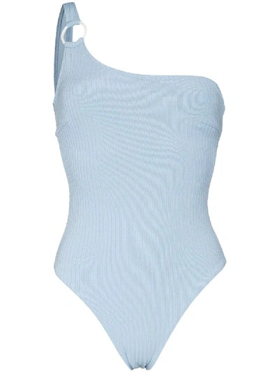 Shop Juillet Jessi One-shoulder Swimsuit In Blue