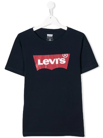 Shop Levi's Teen Cotton Logo Print T-shirt In Blue
