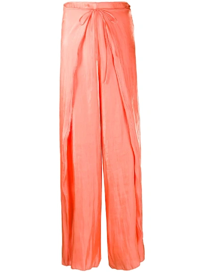 Shop Kenzo Tie Front Fluid Trousers In Orange