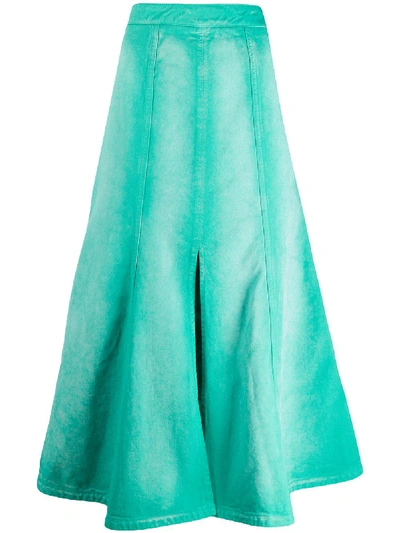 Shop Kenzo Faded Pleated Midi Skirt In Green