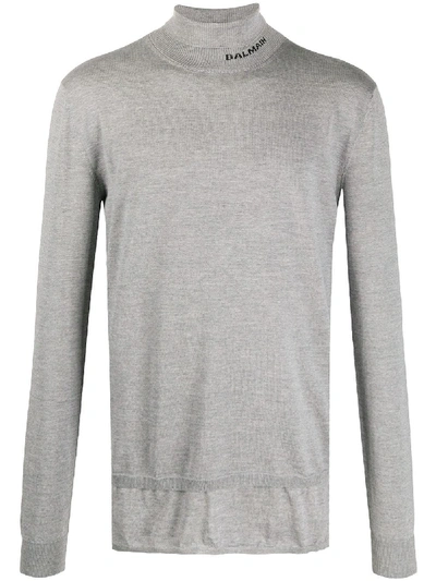 Shop Balmain Layered Knitted Jumper In Grey