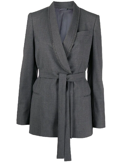 Shop Brunello Cucinelli Tie-waist Blazer In Grey