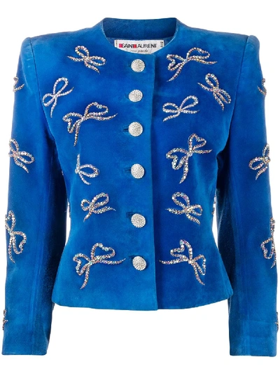 Pre-owned Saint Laurent Rhinestone-bow Embellished Jacket In Blue