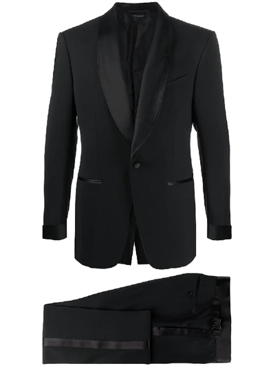 Shop Tom Ford Contrasting-trim Two-piece Suit In Black
