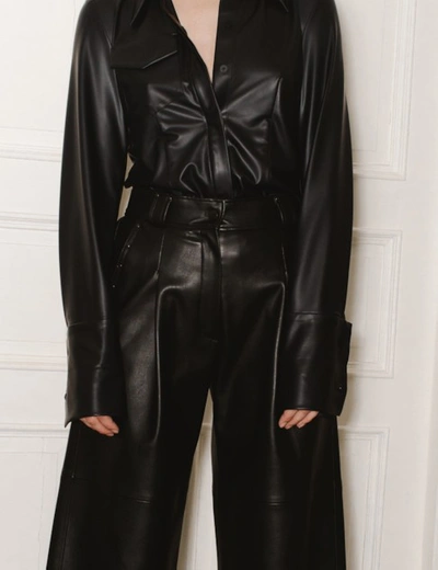 Shop Pixie Won't Play Vera Slim Fit Shirt Vegan Leather Black