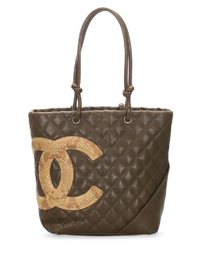 Pre-owned Chanel 2003-2004  Quilted Cc Tote In Brown