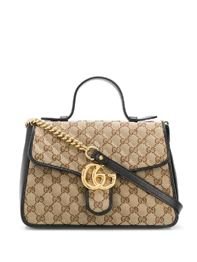 Shop Gucci Gg Marmont Tote Bag In Brown