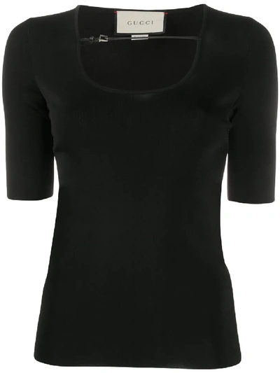 Shop Gucci Buckle-strap Ribbed T-shirt In Black