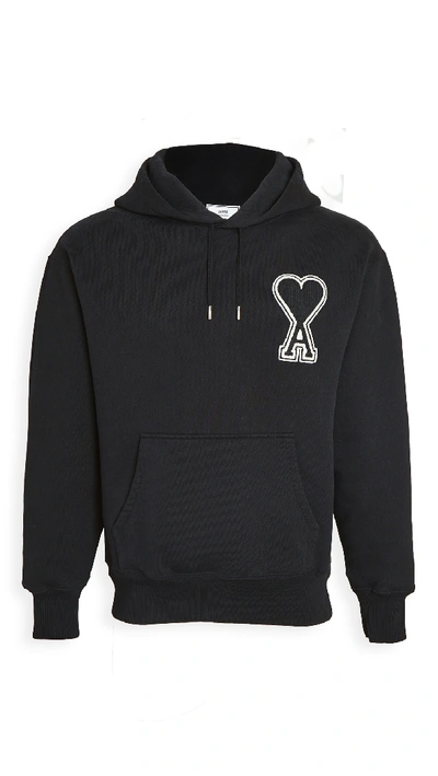 Shop Ami Alexandre Mattiussi Heart Logo Pullover Hoodie In Black