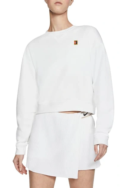 Shop Nike Court Heritage Crop Tennis Sweatshirt In White