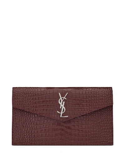 Shop Saint Laurent Crocodile Embossed Uptown Pouch In Red