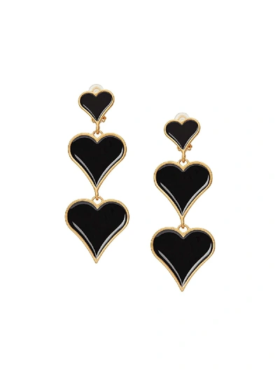 Saint Laurent Three-heart Earrings In Black