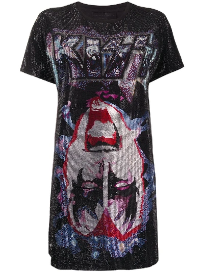 Shop Philipp Plein Rock Band Printed T-shirt Dress In Black