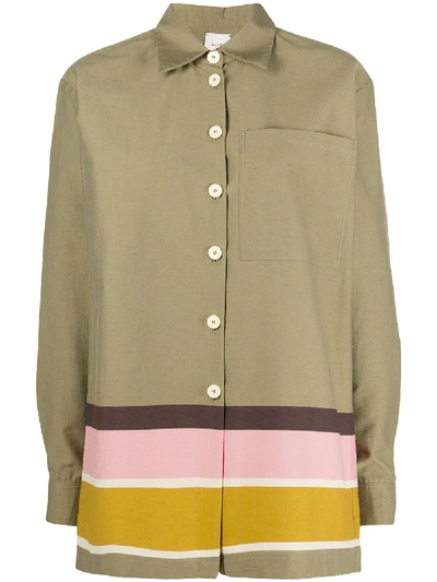 Shop Alysi Striped Button-front Shirt In Green