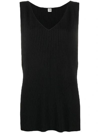 Shop Totême Ribbed Knit V-neck Top In Black