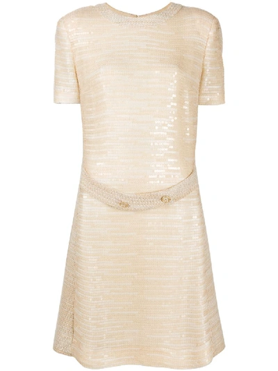 Pre-owned Chanel Belted Sequinned Dress In Neutrals