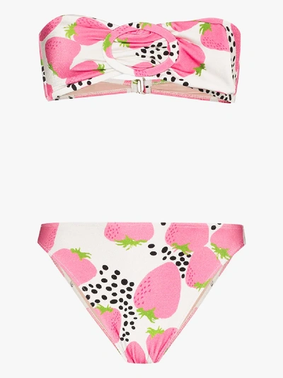 Shop Adriana Degreas Strawberry Print Bandeau Bikini In Pink