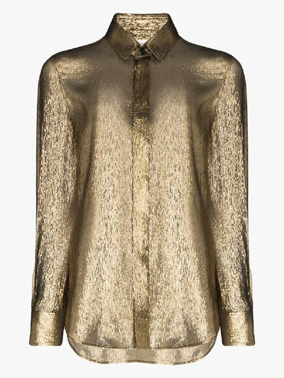 Shop Saint Laurent Lamé Silk Shimmering Shirt In Gold