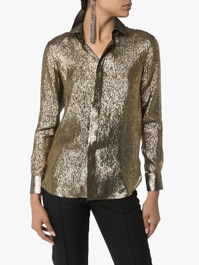 Shop Saint Laurent Lamé Silk Shimmering Shirt In Gold