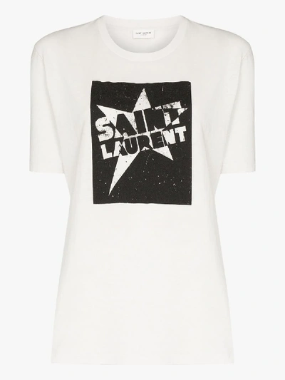 Shop Saint Laurent Star Logo Print Cotton T-shirt In White