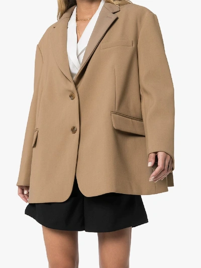 The Frankie Shop Bea Single-breasted Stretch-crepe Blazer Jacket In Brown