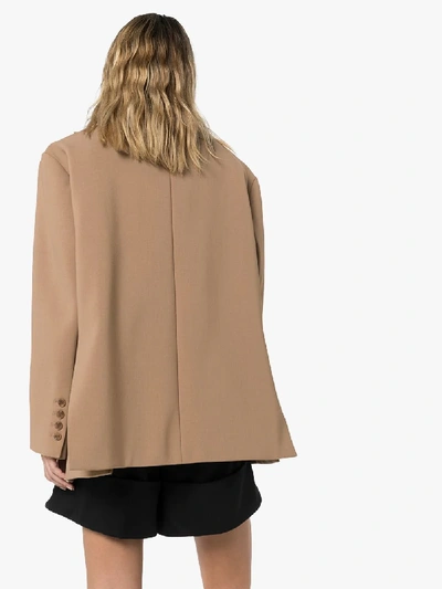 The Frankie Shop Bea Single-breasted Stretch-crepe Blazer Jacket In Brown