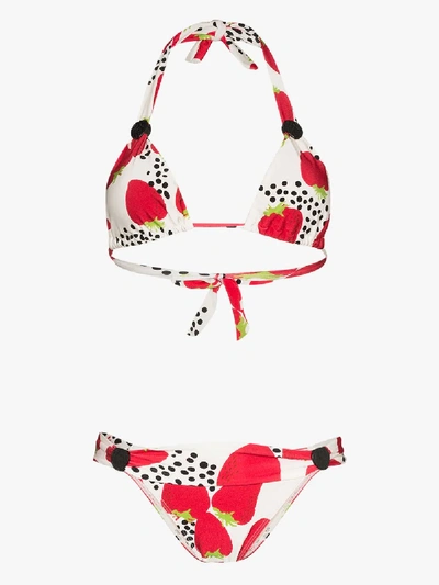 Shop Adriana Degreas Strawberry-print Halterneck Bikini In Red