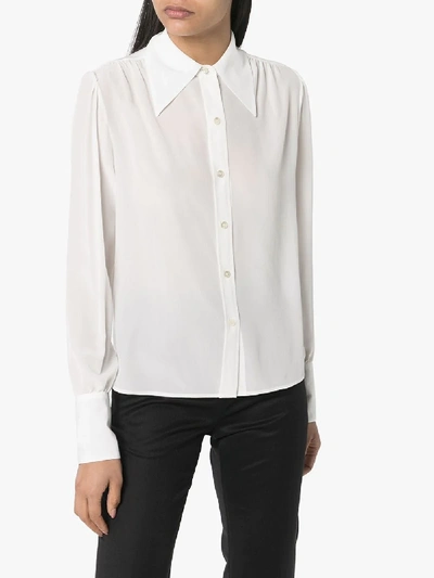 Shop Saint Laurent Exaggerated Collar Silk Shirt In White